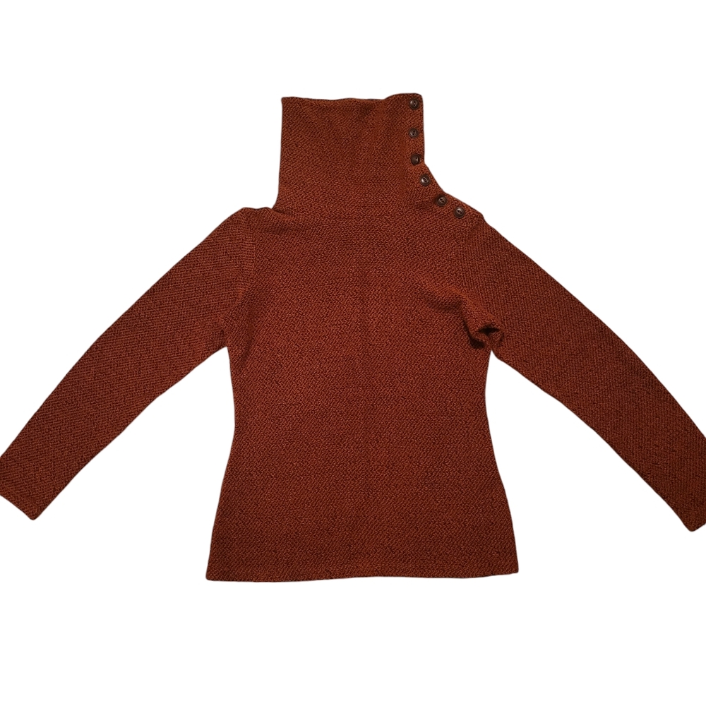 Merrell Orange Asymmetrical Button-up Turtleneck Longsleeve Sweater, Size S - Picture 1 of 10